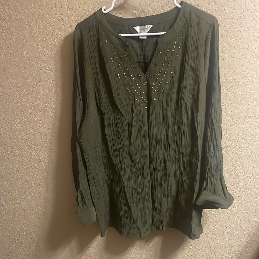 CJ Banks Olive Green Blouse with Stud Details